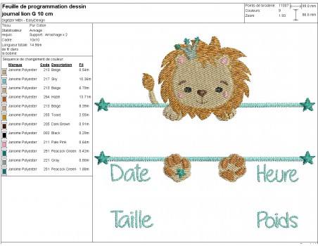 machine embroidery design customizable birth journal lion boy