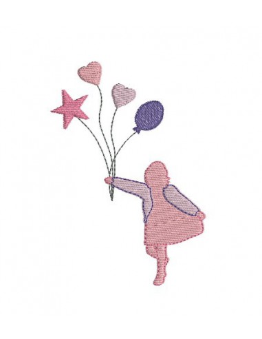 Machine embroidery Silhouette girl with balloons