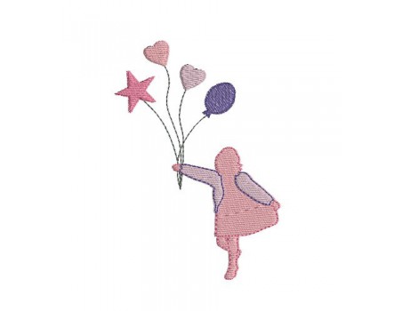 Machine embroidery Silhouette girl with balloons