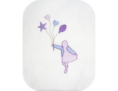 Machine embroidery Silhouette girl with balloons