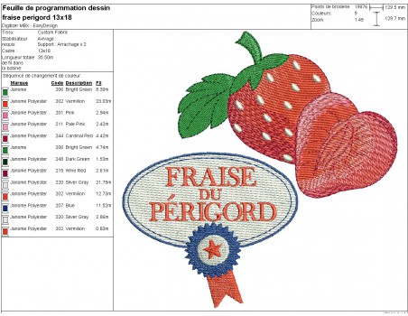 Motif de broderie machine  fraise du Périgord