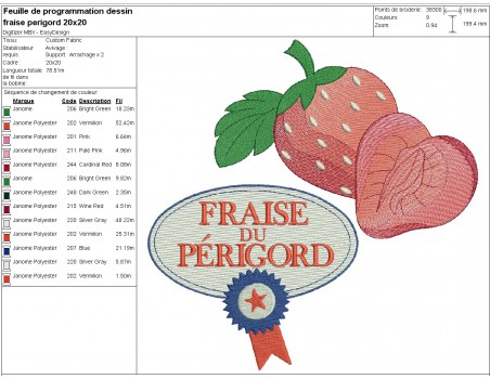 Motif de broderie machine  fraise du Périgord