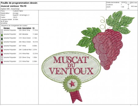 Motif de broderie machine Muscat du Ventoux