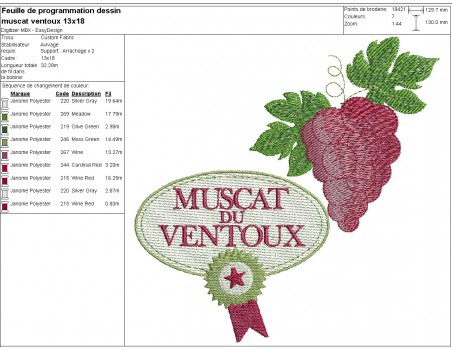 Motif de broderie machine Muscat du Ventoux