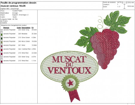 Motif de broderie machine Muscat du Ventoux