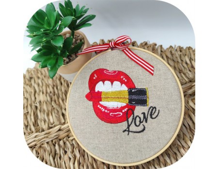 machine embroidery design mouth with lipstick