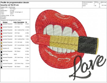 machine embroidery design mouth with lipstick