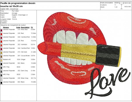 machine embroidery design mouth with lipstick