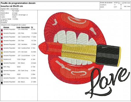 machine embroidery design mouth with lipstick