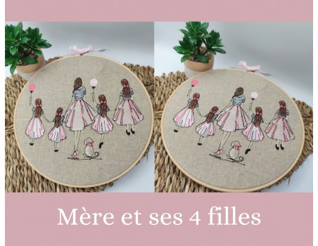 Motif de broderie machine  mère avec ses 4 filles