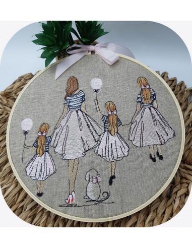 machine embroidery design  rippled mother with her daughters