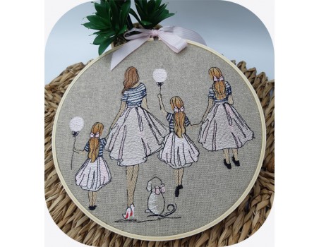 machine embroidery design  rippled mother with her daughters