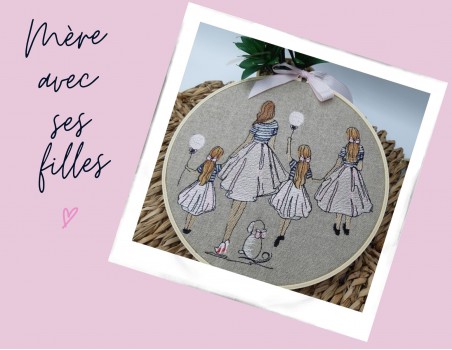 machine embroidery design  rippled mother with her daughters