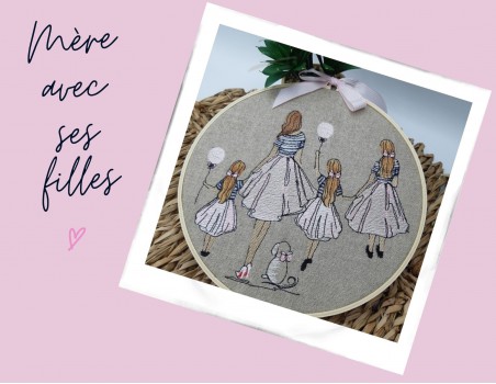 Motif de broderie machine  mère avec ses filles