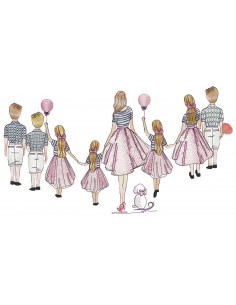 machine embroidery design  rippled mother with her 4 daughters and her 3  sons