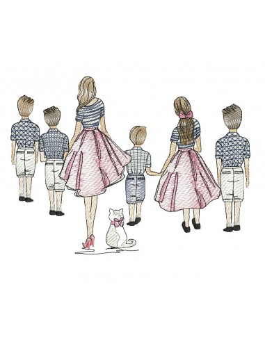 machine embroidery design  rippled mother with her 4 sons and her daughter