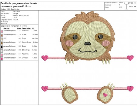 machine embroidery  design sloth to customize for girl