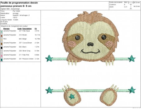 machine embroidery  design sloth to customize for boy