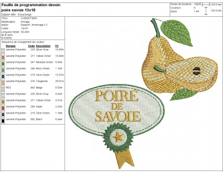 Motif de broderie machine  poire de Savoie