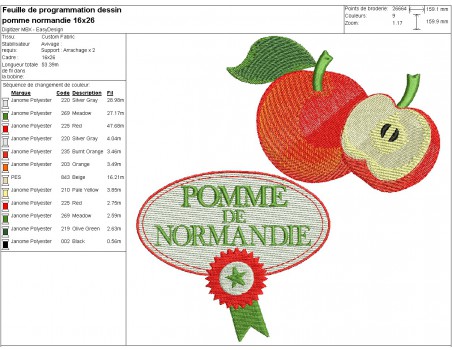 Motif de broderie machine  pomme de Normandie