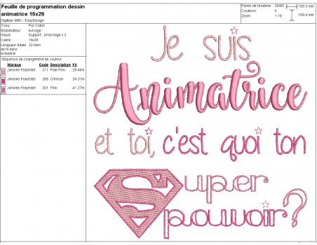 Motif de broderie animatrice super pouvoir