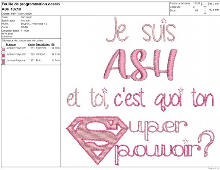 Motif de broderie ASH super pouvoir