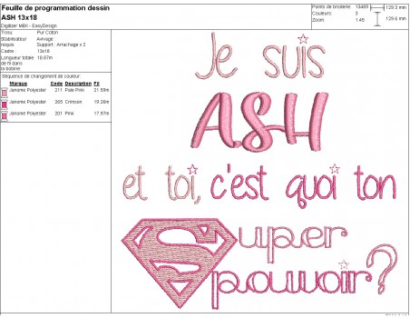 Motif de broderie ASH super pouvoir