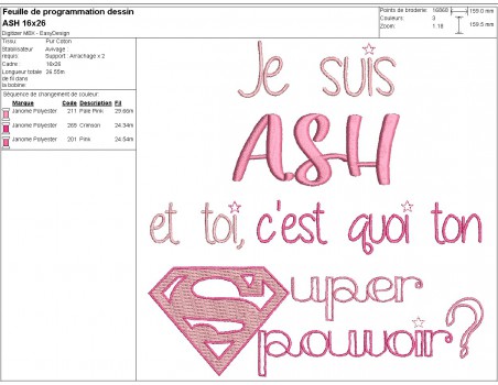 Motif de broderie ASH super pouvoir