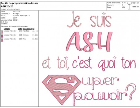 Motif de broderie ASH super pouvoir