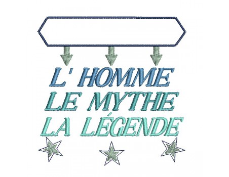 Motif de broderie machine l'homme, le mythe, la légende personnalisable