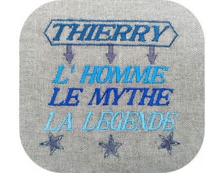 Motif de broderie machine l'homme, le mythe, la légende personnalisable