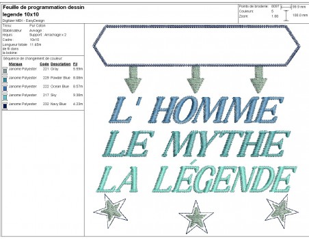 Motif de broderie machine l'homme, le mythe, la légende personnalisable