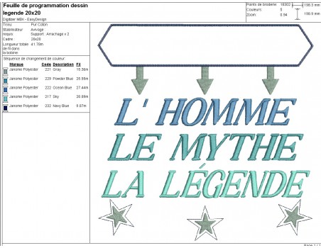 Motif de broderie machine l'homme, le mythe, la légende personnalisable