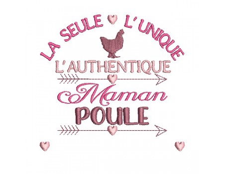 Motif de broderie machine maman poule personnalisable