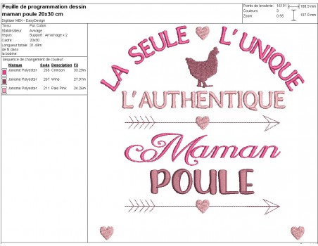 Motif de broderie machine maman poule personnalisable