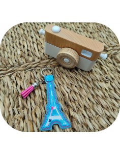 Motif de broderie machine ITH porte clé tour eiffel en  appliqué