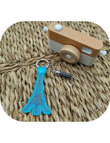 machine embroidery  design ith  key ring  Eiffel Tower