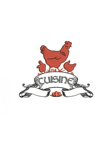 Motif de broderie machine enseigne cuisine poules