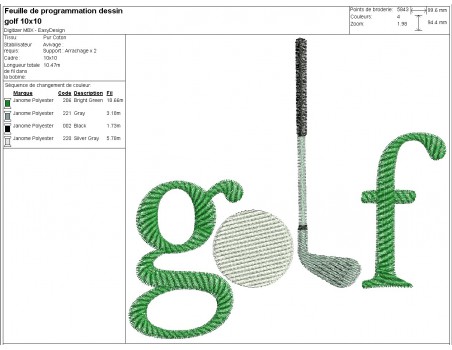 Motif de broderie machine  golf