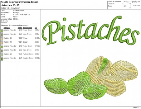 Motif de broderie machine  pistaches