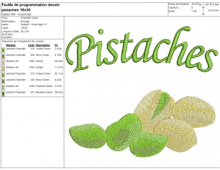 Motif de broderie machine  pistaches