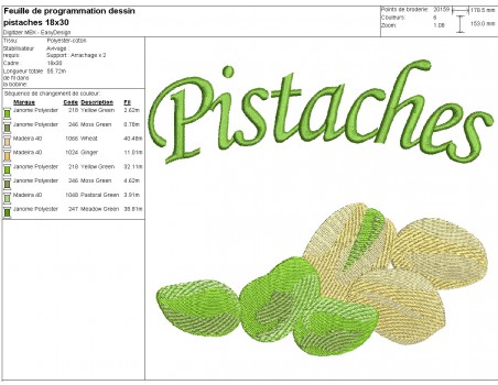 machine embroidery design pistachios