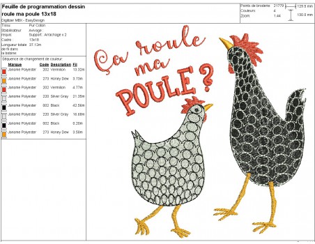 Motif de broderie machine roule ma poule