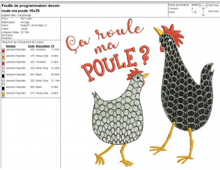 Motif de broderie machine roule ma poule