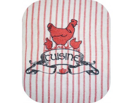 Motif de broderie machine enseigne cuisine poules