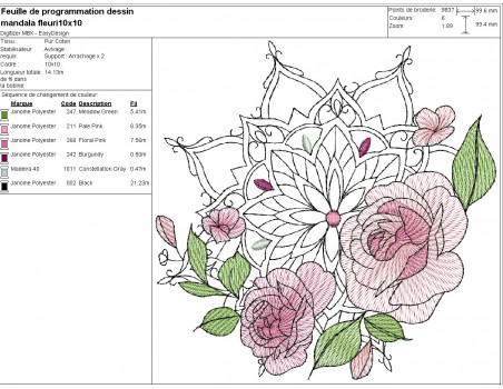 Motif de broderie machine mandala fleuri