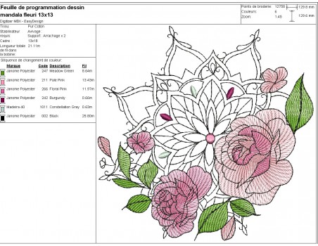 Machine embroidery design ornate mandala