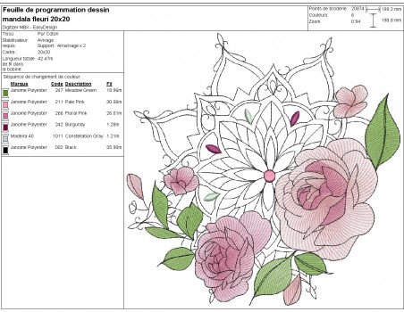 Motif de broderie machine mandala fleuri