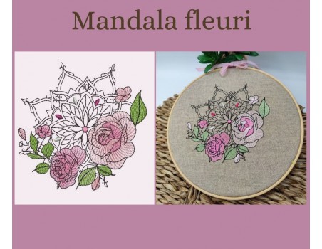 Motif de broderie machine mandala fleuri