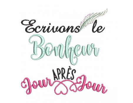 Motif de broderie  machine texte bonheur